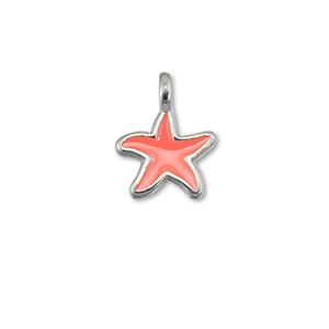 DQ European metal charms starfish Coral Red-Antique Silver (Nickelfree)