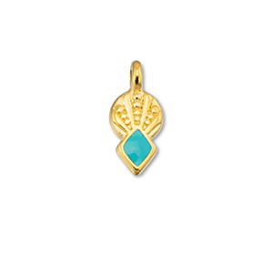 DQ European metal charms rhombus Turquoise Blue-Gold (Nickelfree)