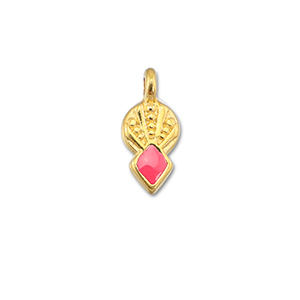 DQ European metal charms rhombus Coral Red-Gold (Nickelfree)