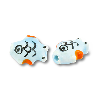 Beads ceramic fish Light Blue-Orange-Black