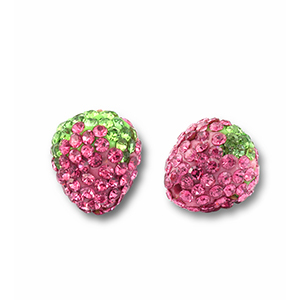Acrylic beads with rhinestones strawberry Pink-Light Green