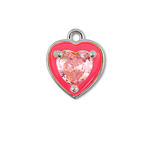 Brass TQ metal charms heart Silver-Neon Pink-Light Pink
