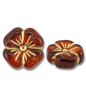 Acrylic beads flower Cognac Brown-Gold