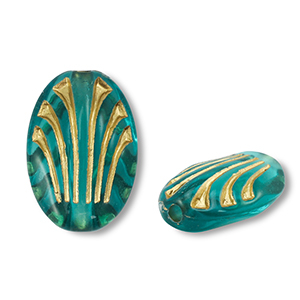 Acrylic beads oval Teal Blue-Gold