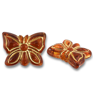 Acrylic beads butterfly Cognac Brown-Gold