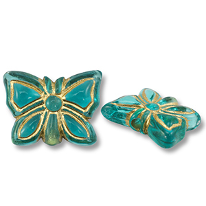 Acrylic beads butterfly Teal Blue-Gold