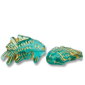 Acrylic beads fish Teal Green-Gold