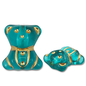 Acrylic beads bear Teal Blue-Gold