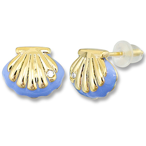 Brass TQ metal earrings / earpins shell Gold-Carolina Blue