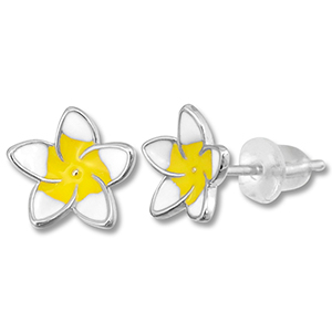 Brass TQ metal earrings / earpins flower Silver-Yellow-White