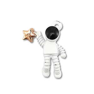 Metal charms enamel astronaut Gold-White-Black