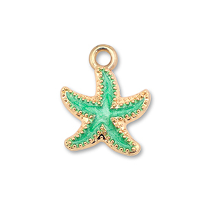 Metal charms enamel starfish Gold-Ocean Green