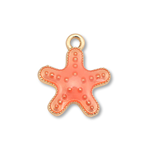 Metal charms enamel starfish Gold-Coral Red