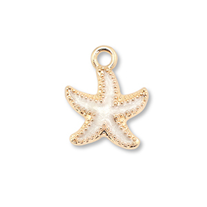 Metal charms enamel starfish Gold-White