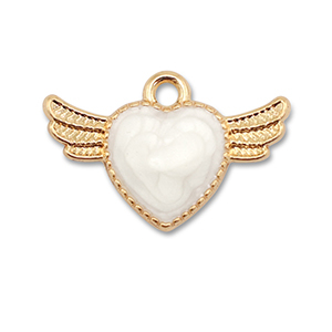 Metal charms enamel heart with wings Gold-White