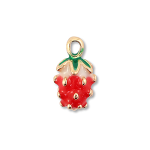 Metal charms enamel strawberry Gold-Red-Green
