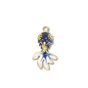 Eco-brass&reg; metal charms fish Gold-Dark Blue-White
