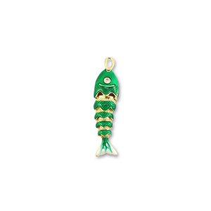 Eco-brass&reg; metal charms fish Gold-Green-White