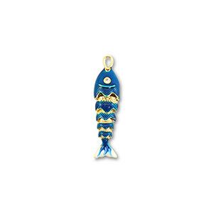 Eco-brass&reg; metal charms fish Gold-Dark Blue-White