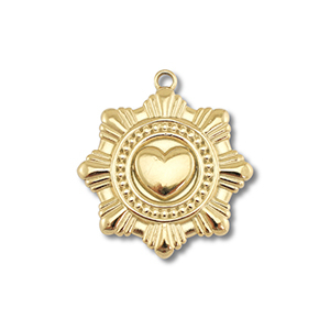 Stainless steel charms flower with heart Gold
