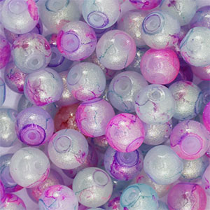 6 mm glass beads with glitters Multicolour Purple-Gold