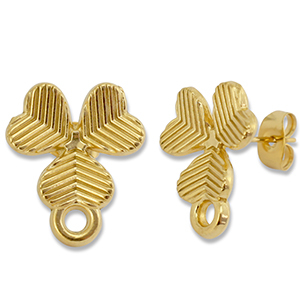 Stainless steel findings earrings / earpin clover with loop Gold
