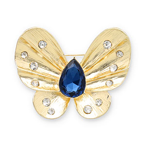 Brooches butterfly Gold-Dark Blue-Transparent