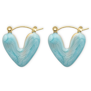 Stainless steel earrings creole heart Gold-Light Blue