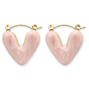 Stainless steel earrings creole heart Gold-Peach Pink