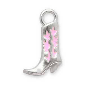 Stainless steel charms cowboy boot Silver-Pink