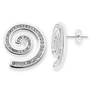 Stainless steel earrings / earpins spiral with strass Silver-Transparent