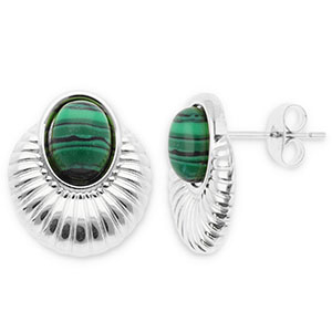 Stainless steel earrings / earpins oval Silver-Dark Green-Black