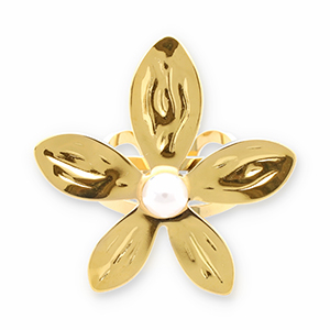 Stainless steel rings flower with pearl Gold-White