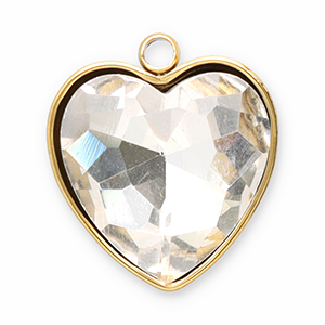 Stainless steel charms facet heart Gold-Crystal