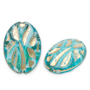 Acrylic beads oval Teal Blue-Gold