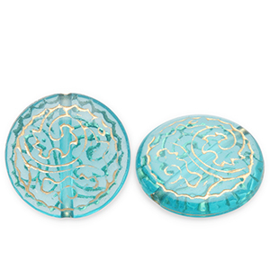 Acrylic beads disc Teal Blue-Gold