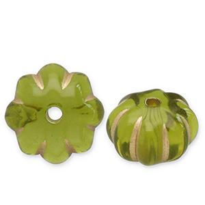 Acrylic beads flower Olive Green-Gold