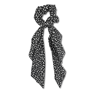Scrunchie hair tie  with ribbon Black-White
