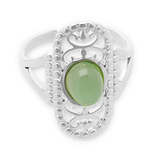 Stainless steel rings with natural stone Silver-Jade Green