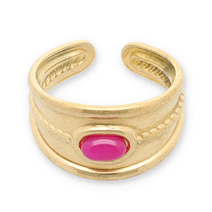 Stainless steel rings with natural stone Gold-Magenta