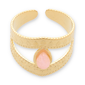 Stainless steel rings with natural stone Gold-Light Pink