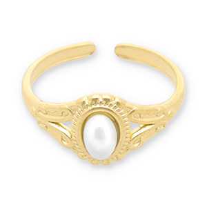 Stainless steel rings pearl Gold-White