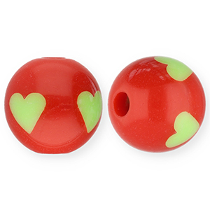 12 mm acrylic beads with hearts Red-Light Green