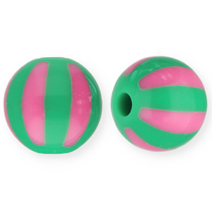 12 mm acrylic beads with stripes Green-Pink