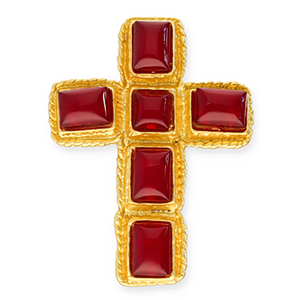 Statement brooches cross Gold-Red