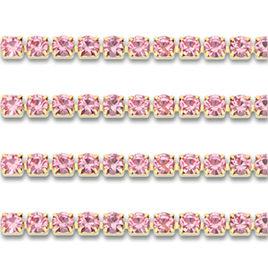 Stainless steel rhinestone chain 3mm Gold-Pink