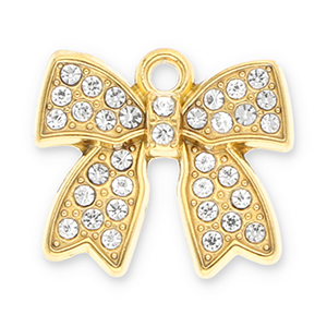 Stainless steel charms bow with strass Gold-Transparent