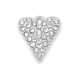 Stainless steel charms heart with strass Silver-Transparent