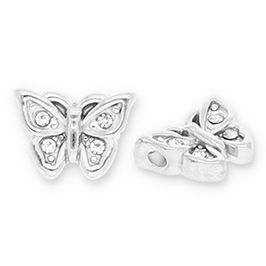 Stainless steel beads butterfly with strass Silver-Transparent