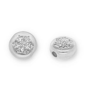 DQ European metal beads round with snowflake Antique Silver-Glitter Silver (Nickelfree)